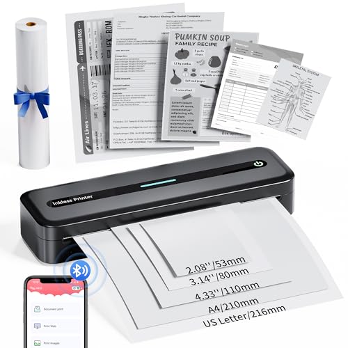 COLORWING M832 Thermodrucker für A4 Thermopapier, Bluetooth Mobiler Drucker, Drucker Klein Kompakt für iPhone und Android, Portable Printer, Thermal Printer, Inkless Printer - Schwarz von COLORWING