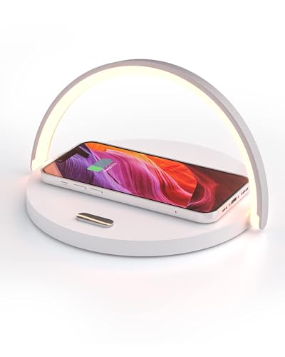 COLSUR Tischlampe mit 15W Wireless Charger, 3-in-1 Nachttischlampe mit USB-Ladeanschluss und 3 Stufige Helligkeit, Touch Dimmbar und Phone Halter von COLSUR