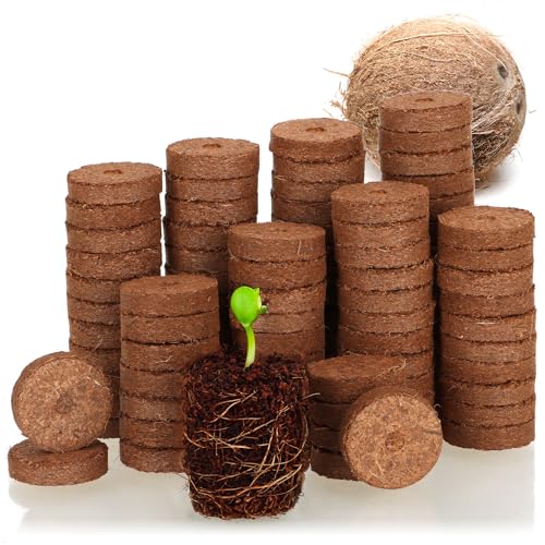 com-four® 100x Kokosquelltabs - Anzuchtunterstützung für Pflanzensamen - biologisch abbaubare Kokosscheiben - Anzuchthilfe aus Kokosfaser - Quelltabletten von com-four
