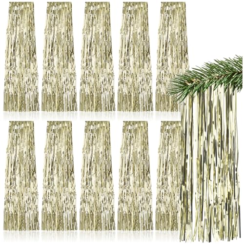 com-four® 10x Lametta - Goldfarbene Lametta Girlande für Weihnachten - Christbaumschmuck für den Tannenbaum - Lametta-Vorhang mit glatten Fäden (goldfarben - 10 Stück) von com-four