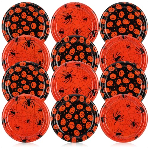 com-four® 12x Dekoteller Halloween - dekorative Teller mit tollen Gruselmotiven - Schale für Halloween und Motto-Party als Raumdekoration (12 Stück - Spinne + Kürbis) von com-four