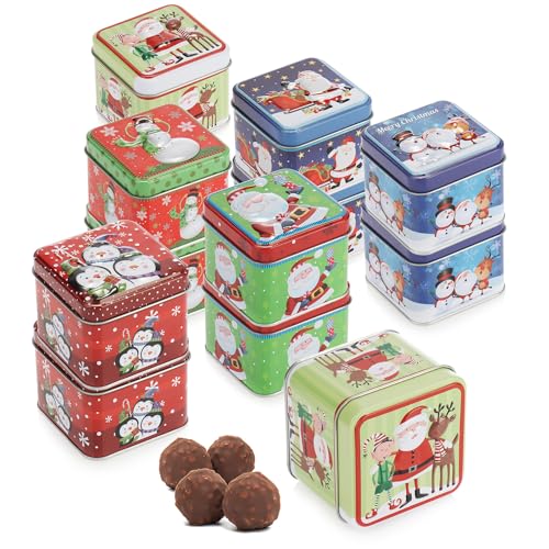 com-four® 12x Keksdose - Blechdose für Weihnachtskekse - weihnachtliche Vorratsdose mit Deckel - Aufbewahrungsbox für Cookies, Süßigkeiten und Geschenke (12 Stück - Mix - bunt) von com-four