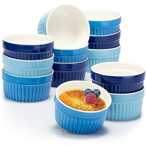 COM-FOUR® 12x Soufflé Förmchen - Creme Brulee Schälchen aus Keramik - Ofenfeste Förmchen - Dessertschale und Pastetenförmchen für z.B. Ragout Fin - je 200 ml - in verschiedenen Blautönen von com-four