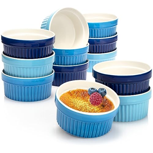 COM-FOUR® 12x Soufflé Förmchen - Creme Brulee Schälchen aus Keramik - Ofenfeste Förmchen - Dessertschale und Pastetenförmchen für z.B. Ragout Fin - je 270 ml - in verschiedenen Blautönen von com-four