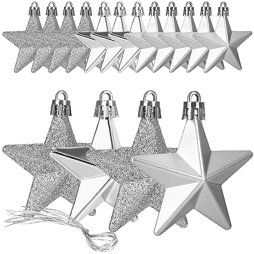 COM-FOUR® 16x bruchfeste Sternaufhänger - Christbaumschmuck in Sternform - dekorativer Weihnachtsschmuck - Tannenbaumkugeln in 3 Designs - Weihnachtsdekoration von com-four