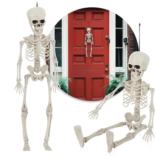 com-four® 2X 40cm Deko Skelett für Halloween - Skelett aus Kunststoff zum Hängen - Skelett mit Grusel-Faktor für Halloween, Fasching, Mottopartys (L - 2 Skelette - 40cm) von com-four