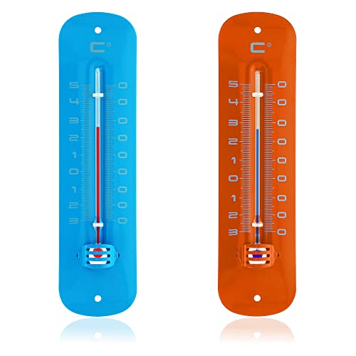 com-four® 2X Analoges Thermometer - Metall-Thermometer für innen und außen - Design-Temperaturmesser [Auswahl variiert] (2 Stück - Metall bunt) von com-four