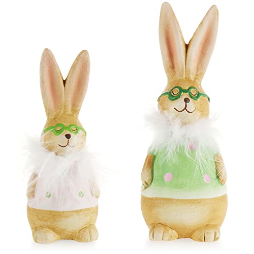 com-four® 2X Deko Aufsteller für Ostern, Bunte Osterhasen mit Brille, Osterdeko zum Hinstellen, Osterdekoration aus Keramik (2 Stück - 14cm + 19cm grün) von com-four