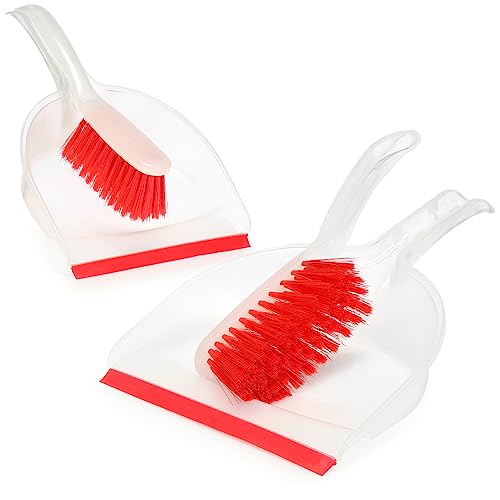 com-four® 2X Kehrgarnitur - rotes Kehr-Set aus Handfeger und Kehrschaufel - farbenfrohes Haushaltsreinigungsset aus Handbesen und Kehrblech (2 Stück - rot) von com-four