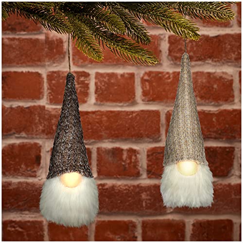 com-four® 2X LED Zwerg mit Nase und Bart - skandinavischer Zwerg mit Zipfelmütze - schwedischer Weihnachtsmann zum aufhängen [Auswahl variiert] (2 Stück - braun. weiß) von com-four