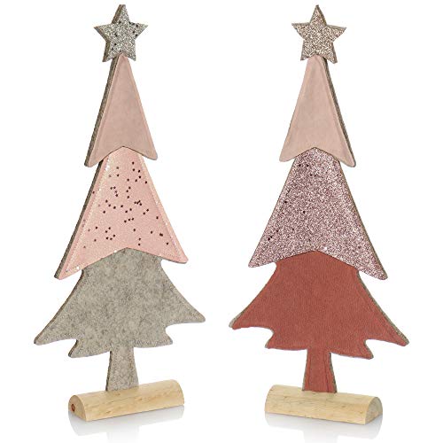 com-four® 2X Pinker Aufsteller für Weihnachten - dekorativer Tannenbaum aus Filz mit Fuß aus Massivholz - rosafarbener Weihnachtsbaum [Auswahl variiert] (02 Stück Tanne 37cm pink) von com-four