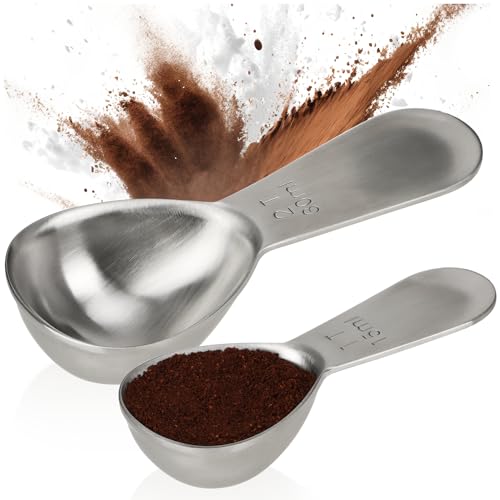 COM-FOUR® 2x Kaffeeportionierer aus rostfreiem Edelstahl - Dosierlöffel in zwei Größen - Messlöffel mit ergonomischem Griff - Maßlöffel zum Kochen & Backen (silberfarben - 30ml + 15ml) von com-four