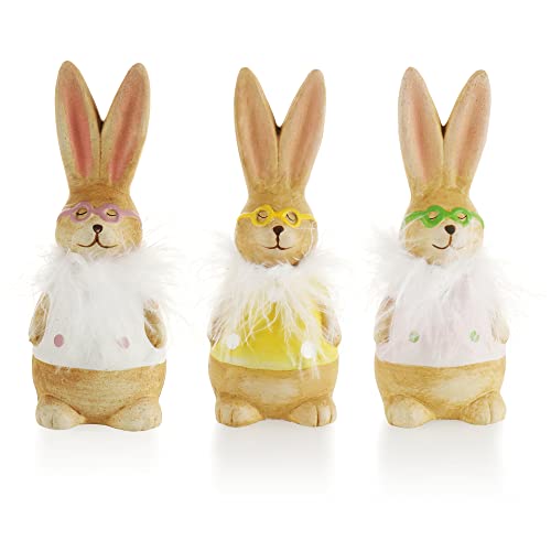 com-four® 3X Deko Aufsteller für Ostern, Bunte Osterhasen mit Brille, Osterdeko zum Hinstellen, Osterdekoration aus Keramik (3 Stück 14 cm Brille) von com-four