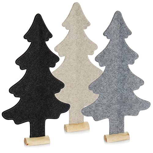 com-four® 3X Dekorativer Filz-Aufsteller für Weihnachten - Tannenbaum aus Filz mit Fuß aus Massivholz - Weihnachtsbaum als Deko (03 Stück Tanne 61cm bunt) von com-four