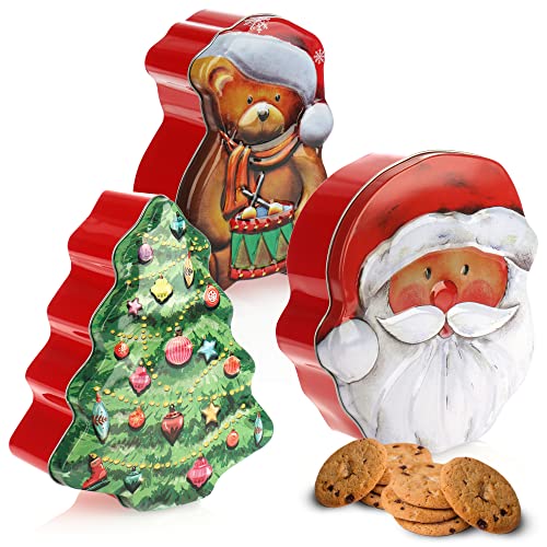 com-four® 3x Keksdose, Blechdose für Weihnachtskekse, weihnachtliche Vorratsdose mit Deckel, Aufbewahrungsbox für Cookies, Süßigkeiten und Geschenke [Auswahl variiert] (3 Stück - Weihnachtsmix rot) von com-four