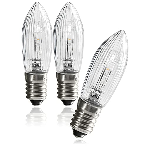 com-four® 3x LED Ersatzbirne - LED-Riffelkerze für Schwippbogen und Lichterketten - Spitzschaftkerze für Weihnachtsbeleuchtung - 0,3W 14-55V E10 5042-130 (3 Stück) von com-four