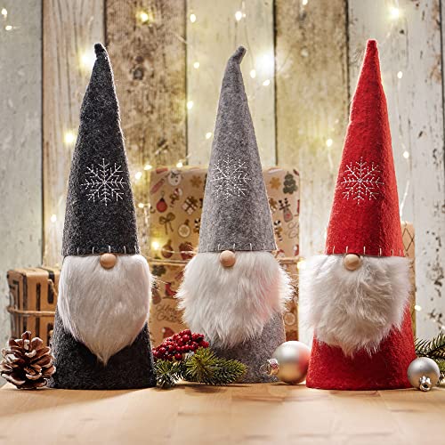 com-four® 3X Weihnachts-Wichtel für die Weihnachtsdeko - winterliche Figur als Dekoartikel - niedliche Tischdeko oder als Raumschmuck (3 Stück - grau rot schwarz) von com-four