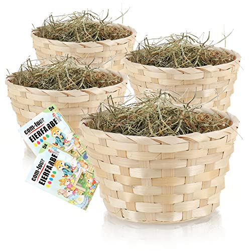 com-four® 4X Osterkörbchen mit Deko Gras und Eierfarbe - Osterkörbe mit echtem Bergwiesenheu - Bastkorb mit grünem Ostergras als Dekoration zu Ostern (Set Natur braun 4) von com-four