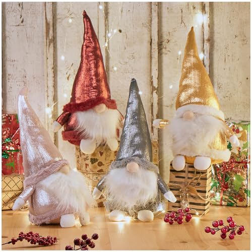 com-four® 4X Premium Weihnachts-Wichtel für die Weihnachtsdeko, winterliche Figur als Dekoartikel, niedlicher Kantenhocker als Raumschmuck oder Geschenk (4 Figuren 4 Farben 37cm) von com-four