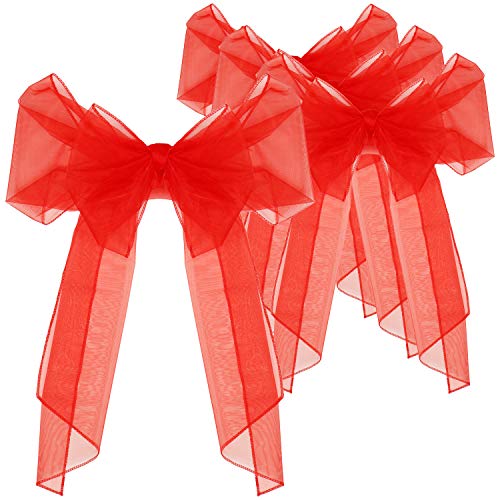 com-four® 4X Stuhlhussen Weihnachtsschleife Organza, Schleifenband für den Stuhl als Dekoration zu Weihnachten, Hochzeit, Mottopartys (04 Stück - Schleifenband) von com-four