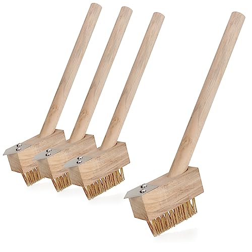 com-four® 4X Unkrautbürste mit Stahlborsten - Fugenbürste mit Holzgriff - Unkraut- und Moosentferner (04 Stück - Unkrautbürste) von com-four