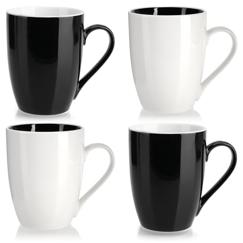 com-four® 4x Kaffeetassen aus Keramik - Kaffee-Becher in modernem Design - Kaffeepott für Kalt- und Heißgetränke - schwarz-weiße Henkeltasse - Trinkbecher 300 ml (04 Stück - weiß/schwarz) von com-four