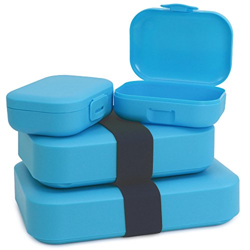 com-four® 4x Lunch-Box für unterwegs - Brotdose in verschiedenen Größen - Vorratsdosen für Essen, Snacks, Obst, Gemüse (04 Stück - Mix blau Set 2) von com-four
