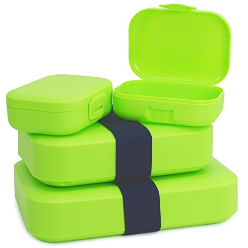 com-four® 4x Lunch-Box für unterwegs - Brotdose in verschiedenen Größen - Vorratsdosen für Essen, Snacks, Obst, Gemüse (04 Stück - Mix grün) von com-four