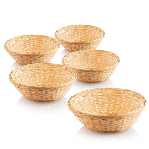 com-four® 5X Bastkorb in natürlicher Farbe zur Dekoration - Osterdeko - Osternest - Körbchen für Ostereier, Brötchen und Snacks (5 Stück - oval 8.5 cm) von com-four