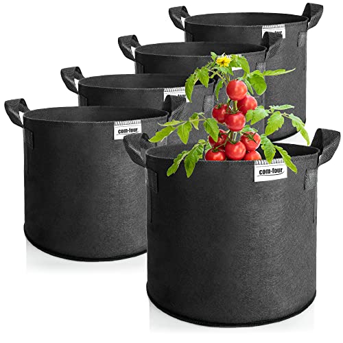 com-four® 5X Pflanzsack je 60 L für Kartoffeln - Tomaten-Kübel mit Griffen - Pflanztasche - Pflanztopf Tomaten - Pflanzenschutzsack (60 L - 5 Stück) von com-four