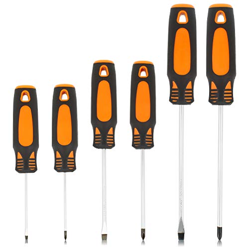 com-four® 6-teiliger Schraubendreher-Satz - Kompaktes Schraubenzieher Set - Kreuzschraubendreher und Schlitzschraubendreher (schwarz orange Silber) von com-four