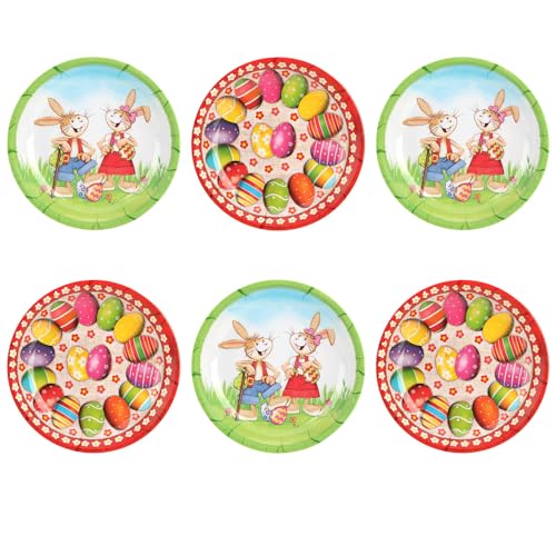 com-four® 6X Osterteller aus Melamin - Deko-Teller für Ostern - Osternest mit Osterhasen und Ostereier Motiven [Auswahl variiert] von com-four