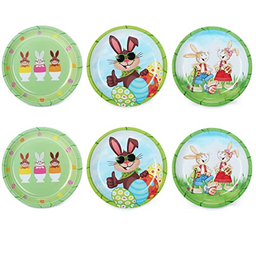 com-four® 6X Osterteller aus Melamin - Deko-Teller für Ostern - Osternest mit Osterhasen und Ostereier Motiven [Auswahl variiert] von com-four