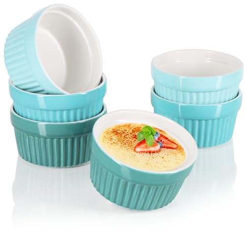 COM-FOUR® 6x Soufflé Förmchen - Creme Brulee Schälchen aus Keramik - Ofenfeste Förmchen - Dessertschale und Pastetenförmchen für z.B. Ragout Fin - je 200 ml - in verschiedenen Grüntönen von com-four