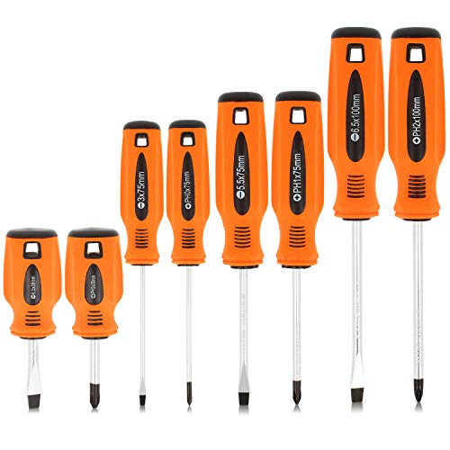 COM-FOUR® 8-teiliger Schraubendreher-Satz - Schraubenzieher Set magnetisch - Kreuzschraubendreher und Schlitzschraubendreher (schwarz orange silberfarben) von com-four