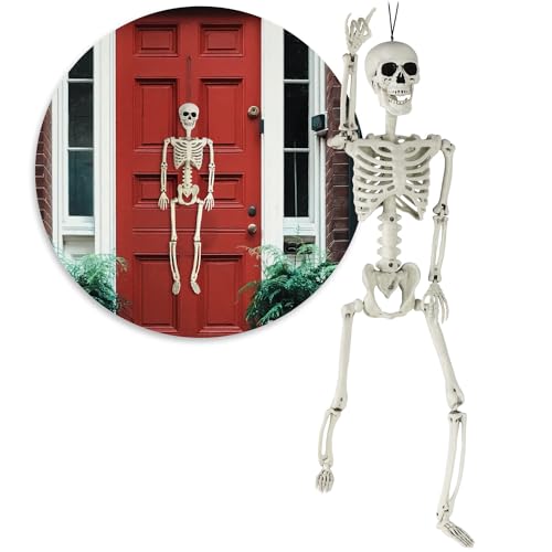 com-four® 90cm Deko Skelett für Halloween - XXL-Skelett aus Kunststoff zum Aufhängen und Aufstellen - Skelett mit beweglichen Gelenken - hoher Grusel-Faktor für Halloween (XXL - 1 Skelett - 90cm) von com-four