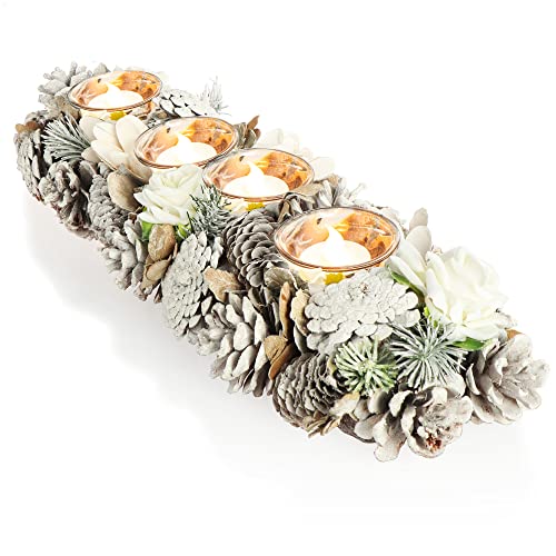 COM-FOUR® Adventskranz länglich, Kerzenständer Weihnachten für 4 Kerzen, Kerzenhalter, Adventsgesteck, XL Adventskerzenhalter, Kerzenleiste als Tischdeko (Advents-Kerzenhalter XXL) von com-four
