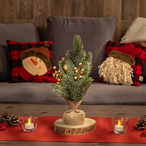 com-four® Deko-Baum Weihnachten - Kleiner Schmuckbaum mit Weihnachtskugeln - Tolle Tischdeko für die Adventszeit, ergänzt Kränze und Girlanden (35cm grüne Zweige mit Kugeln) von com-four