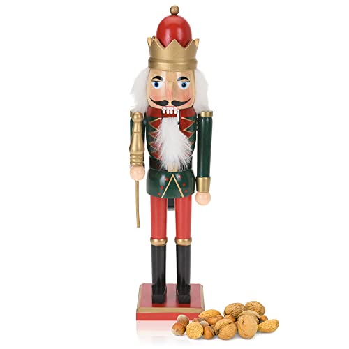 com-four® Dekofigur Nussknacker mit Zepter goldfarben - Weihnachtsdeko in Form eines traditionellen Nussknackers - Deko-Nussknacker im klassischen Design (XL - Zepter goldfarben) von com-four