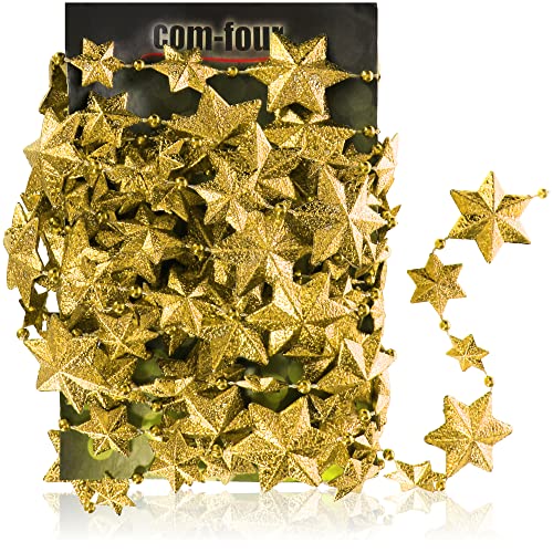 com-four® Girlande mit Sternen - Girlande Weihnachten - Sternen-Girlande für die Weihnachtsdekoration - Weihnachtsdeko für Christbaum - 500 cm (Set02 - goldfarben/Sterne) von com-four