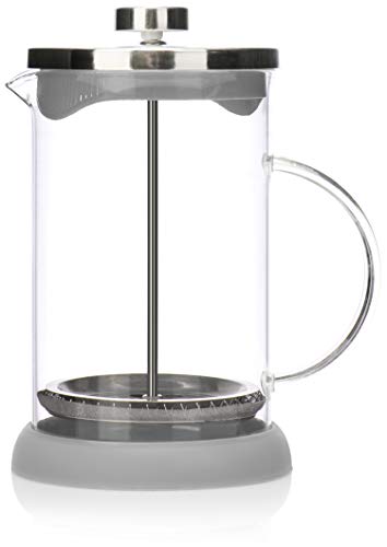 com-four® Kaffeebereiter mit French-Press System - Kaffee-Presse dient auch als Teebereiter - Kaffee-Aufbrüher mit Glaszylinder (Kaffeebereiter 800ml/grau) von com-four