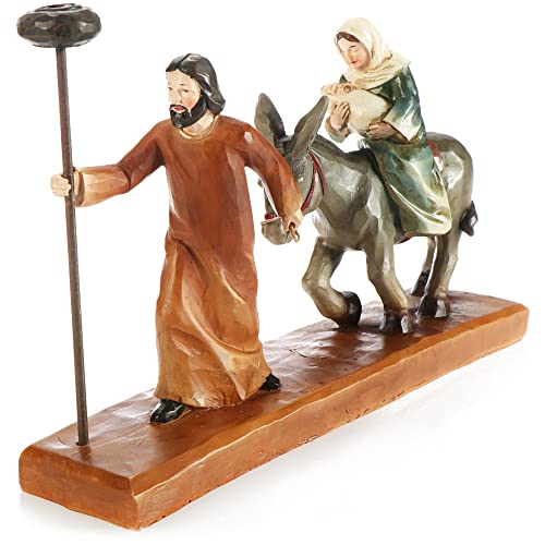 com-four® Krippenfiguren mit Kerzenhalter - christliche Weihnachtsdeko - Aufsteller aus Polyresin - Maria, Josef und Jesus auf Esel - Flucht nach Ägypten (Krippenspiel - braun) von com-four