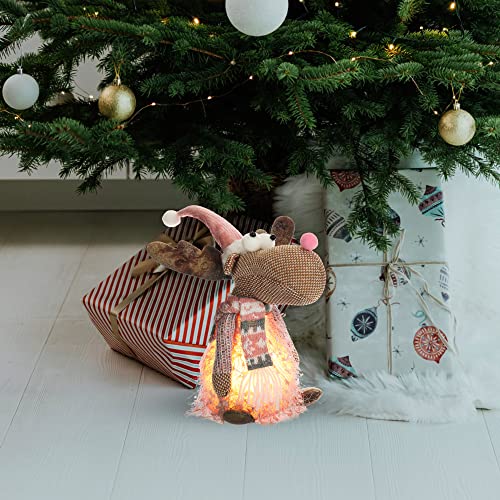 com-four® LED-Rentier, dekoratives Weihnachtsrentier mit LED-Beleuchtung im Inneren, Rentier als Raumdeko, batteriebetriebenes X-Mas Stimmungslicht [Auswahl variiert] (22cm - Elch - rosa - LED) von com-four