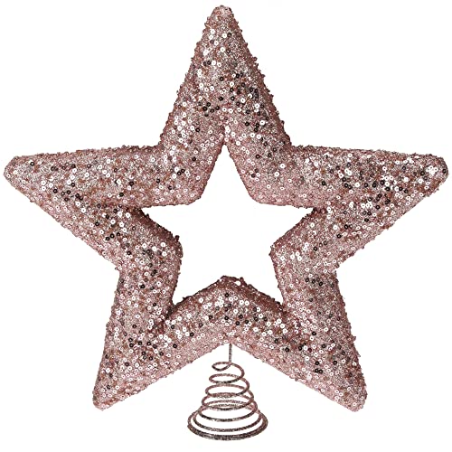 com-four® Weihnachtsbaumspitze Stern-Glitzer - Christbaumspitze für den Weihnachtsbaum - passend für jeden Christbaum - Stern zum Hinstellen für Weihnachten (rosa - 28cm) von com-four