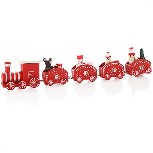 com-four® Weihnachtszug mit Vier Anhängern aus Holz - dekorativer Christmaszug - weihnachtliche Tischdekoration - Holzeisenbahn (Holz rot) von com-four