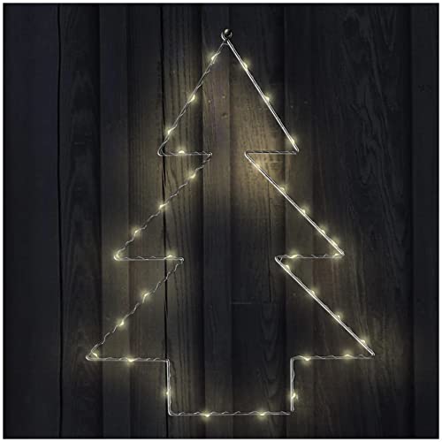 com-four® XXL Weihnachtsbaum mit Timer-Funktion - LED Baum als dekorativer Aufhänger zu Weihnachten - Batteriebetriebene Weihnachtsdekoration für Innen und Außen (Baum silberfarben) von com-four