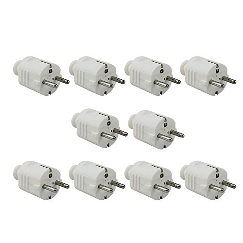 com-four® 10xSchutzkontaktstecker montierbar mit Schraubanschluss bruchfest Weiß DIN 49441 250 V 16 A (Zentral - 10 Stück) von com-four