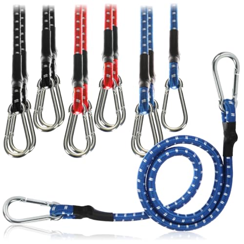 com-four® 12x Gummispanner - Gepäckspanner mit weißen Streifen - Spannseil mit Karabiner Haken - Spanngummis für Fahrrad, Auto, Gepäck (80cm - 12 Stück - bunt) von com-four