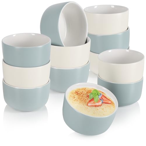 com-four® 12x Ragout Fin Schale - Ofenfeste Förmchen in grau und beige - Creme Brulee Schälchen - Dessertschale mit je 320 ml - spülmaschinengeeignet (12 Stück - 320 ml grau/beige) von com-four