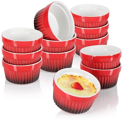 com-four® 12x Ragout Fin Schale - Ofenfeste Förmchen in rot - Creme Brulee Schälchen - Dessertschale mit je 185 ml von com-four